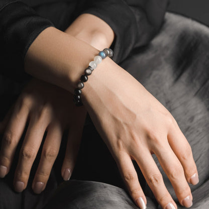 A perfect energy stone bracelet gift for him and her made with natural moonstone and obsidian
