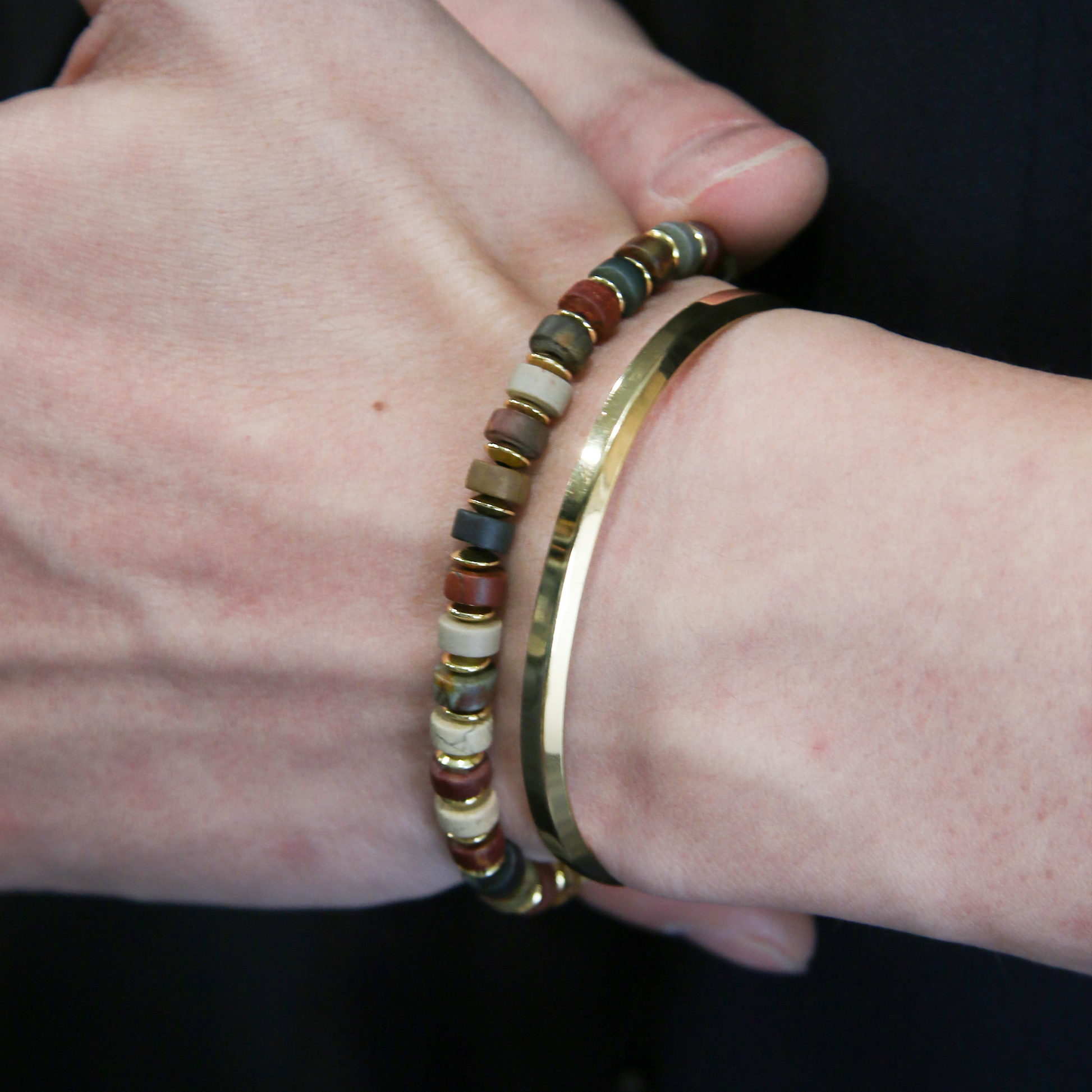 Energy bracelet made with natural Picasso Stone beads for men