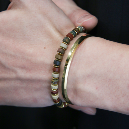Side angle of 6mm Picasso Stone beaded bracelet for men